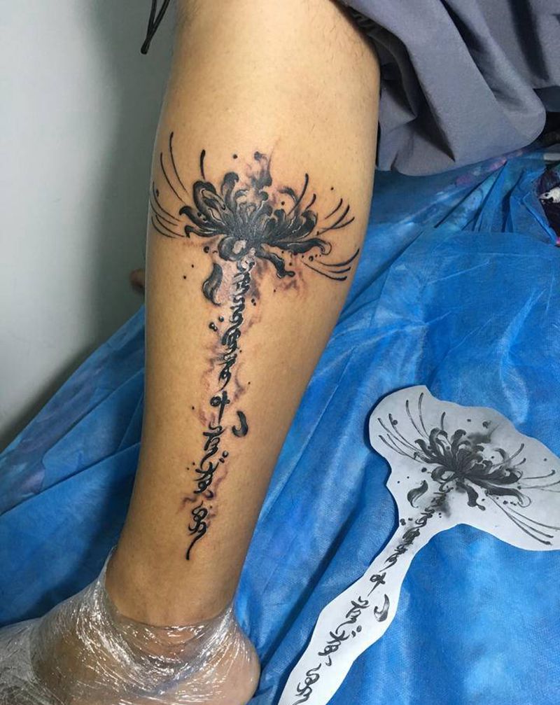 彼岸花纹身图片_腿部纹身图案