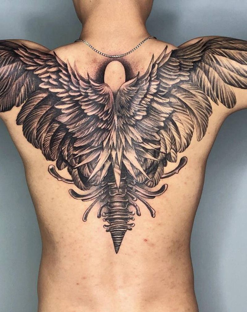 后背翅胯膀纹身图片_背部Old School新传统纹身图案