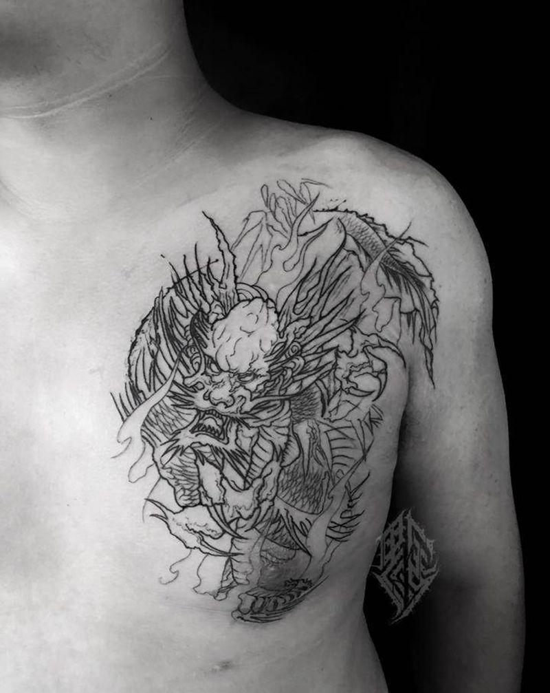 麒麟纹身图片_胸部新传统纹身图案