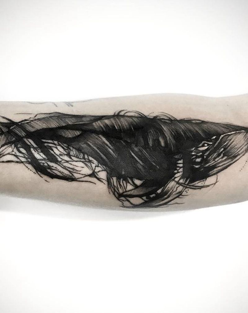 手臂遮盖图纹身图片_手臂鲸鱼遮盖鱼纹身图案