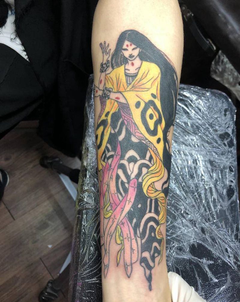 客人自带图，我来配色，出来的效锆纹身图片_手臂老传统New School纹身图案