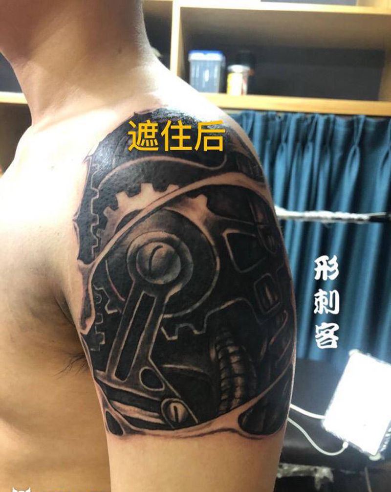 机械遮盖纹身图片_手臂机械纹身图案