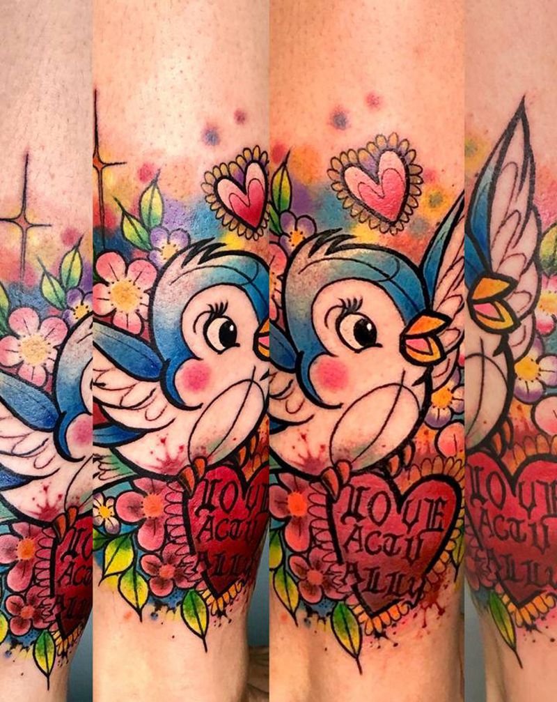 旧纹身覆盖纹身图片_腿部New School新传统纹身图案