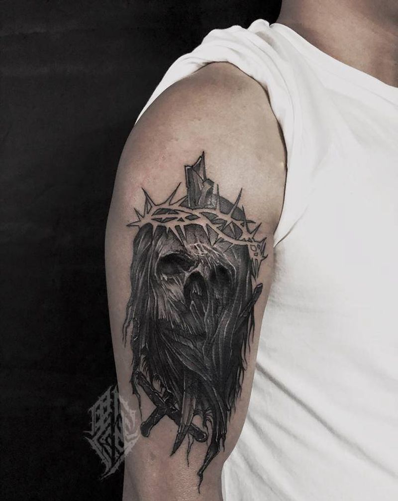 暗黑遮盖纹身图片_手臂欧美写实纹身图案