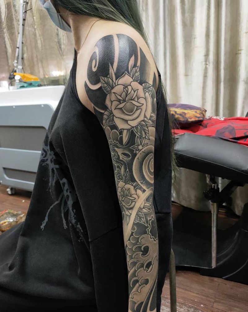 日式纹身图片_手臂手部老传统新传统纹身图案