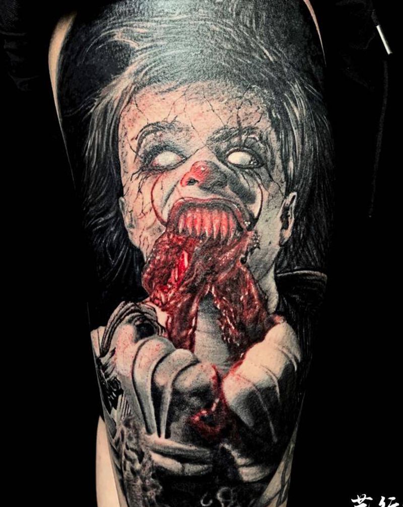 ⚜️ 暴力美学 ⚜️纹身图片_腿部脚部欧美写实小丑暗黑恐怖纹身图案