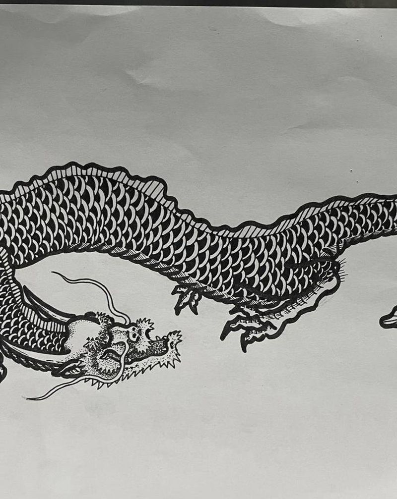 龍紋身手稿纹身图片_手部腿部老传统新传统纹身图案