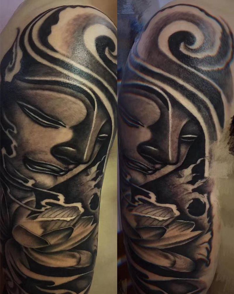 佛像纹身图片_手臂新传统纹身图案