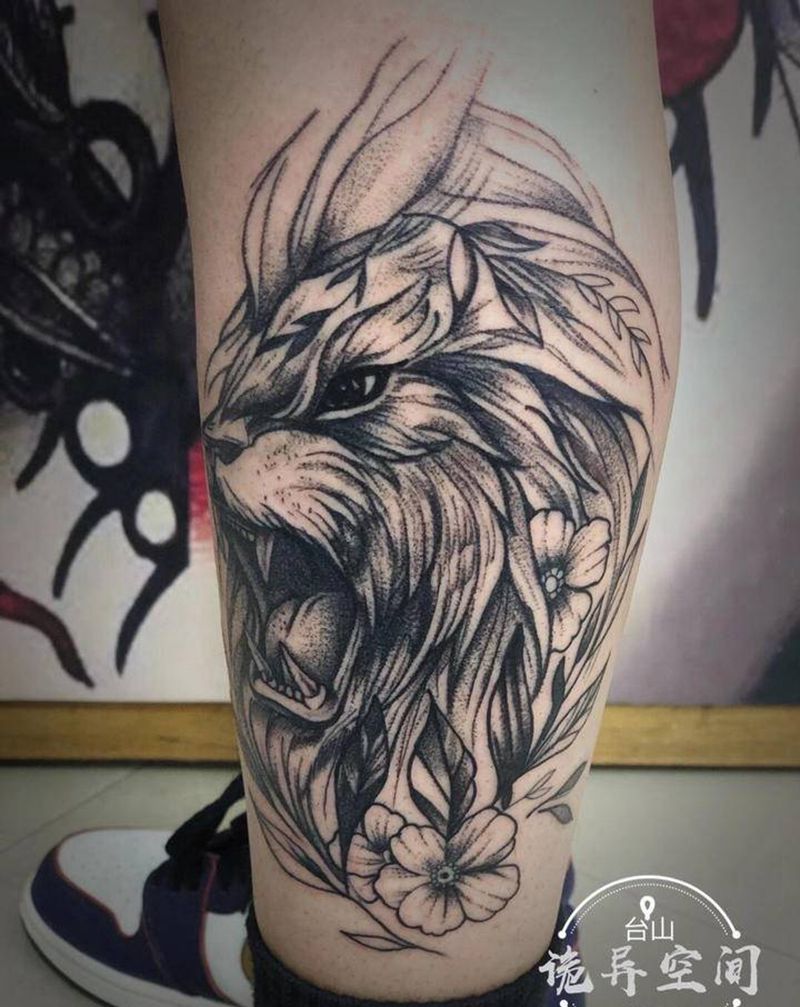 小腿纹身纹身图片_腿部点刺几何纹身图案