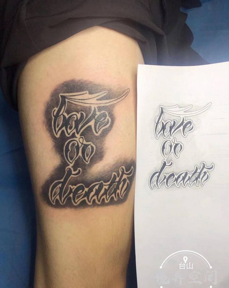 花体纹身图片_腿部花体字纹身图案