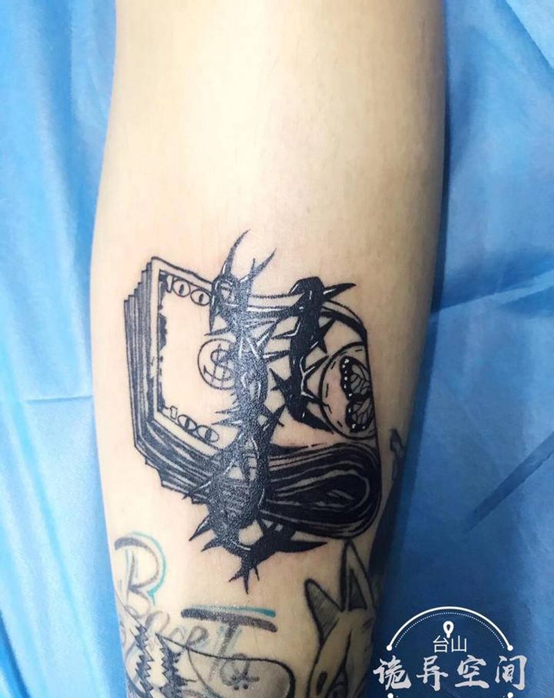 美金纹身图片_腿部Old School纹身图案