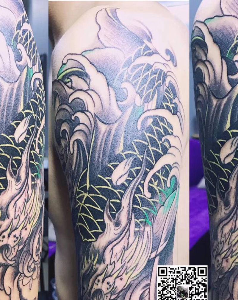龙鲤纹身图片_腿部新传统纹身图案