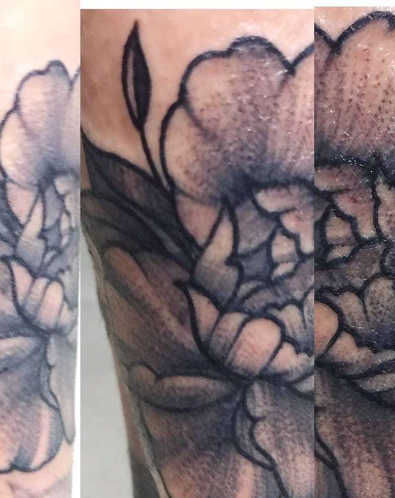 牡丹纹身图片_腿部点刺纹身图案