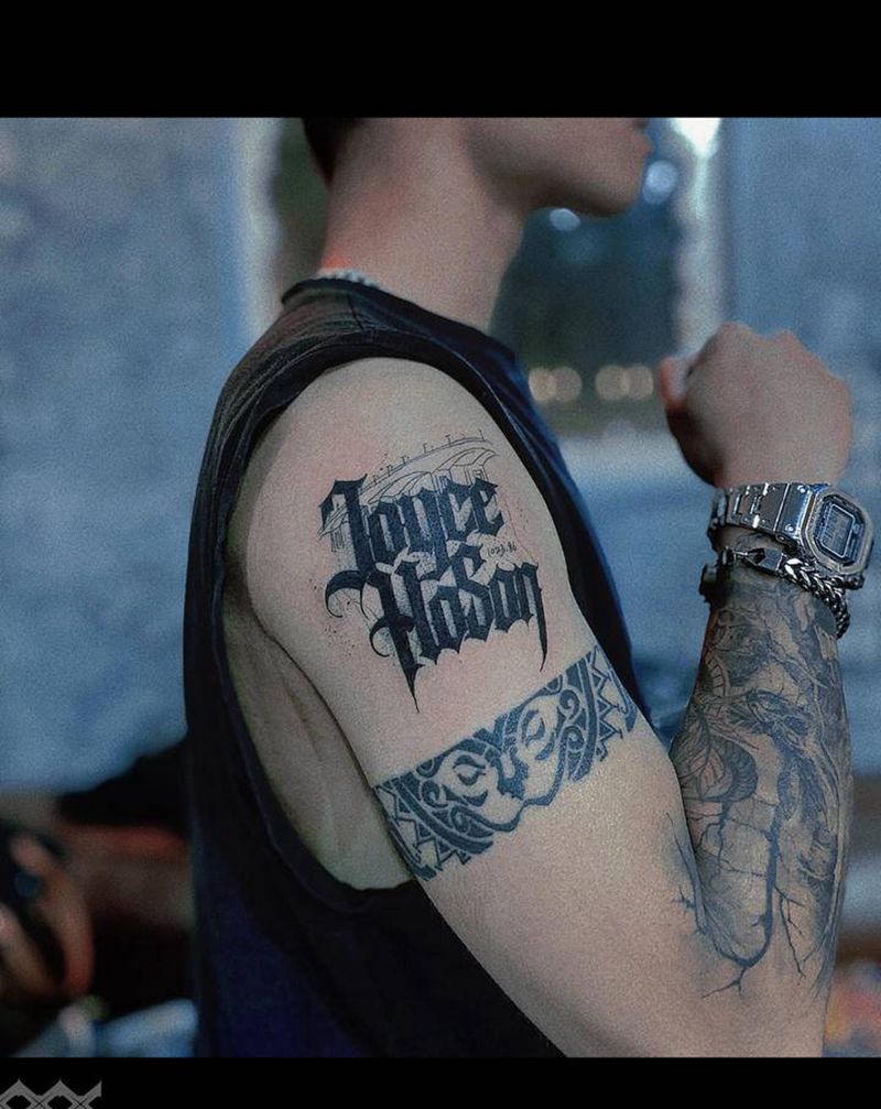 情侣纹身纹身图片_手臂花体字纹身图案