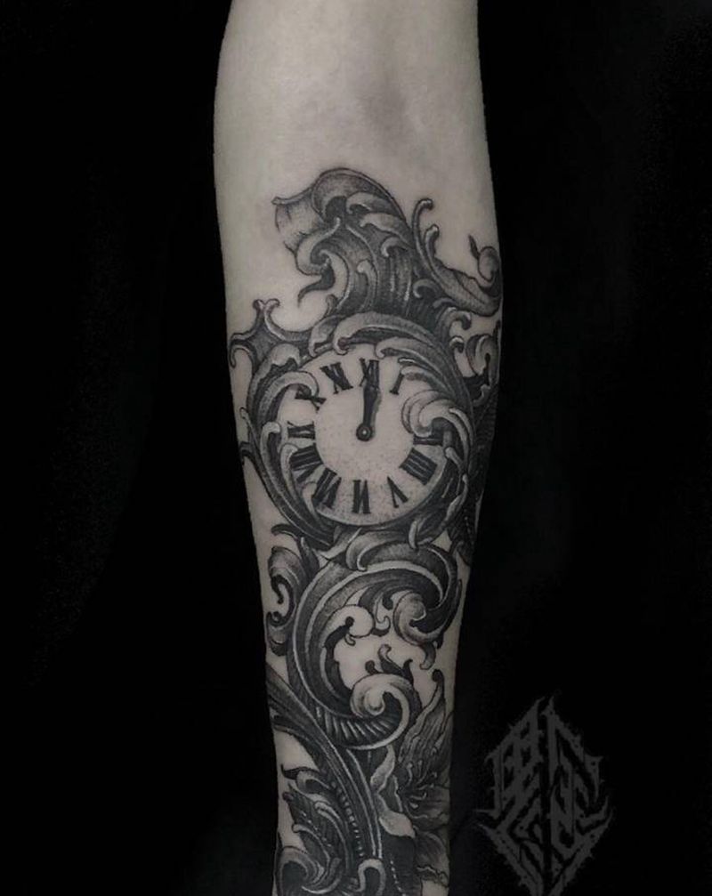 淹没时光纹身图片_手臂欧美写实纹身图案