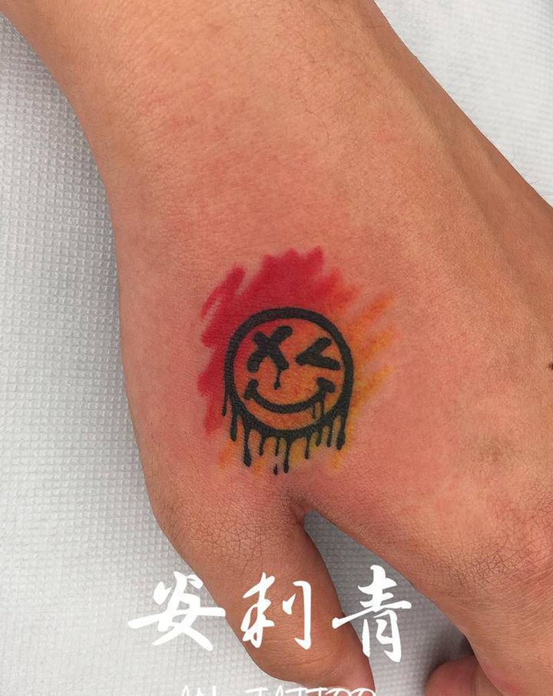 笑脸修改遮盖纹身图片_手臂手部图腾水彩彩色手背涂鸦纹身图案