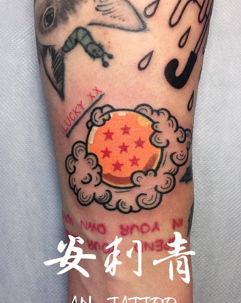 七龙珠纹身图片_手臂手部几何水彩悟空彩色云纹身图案