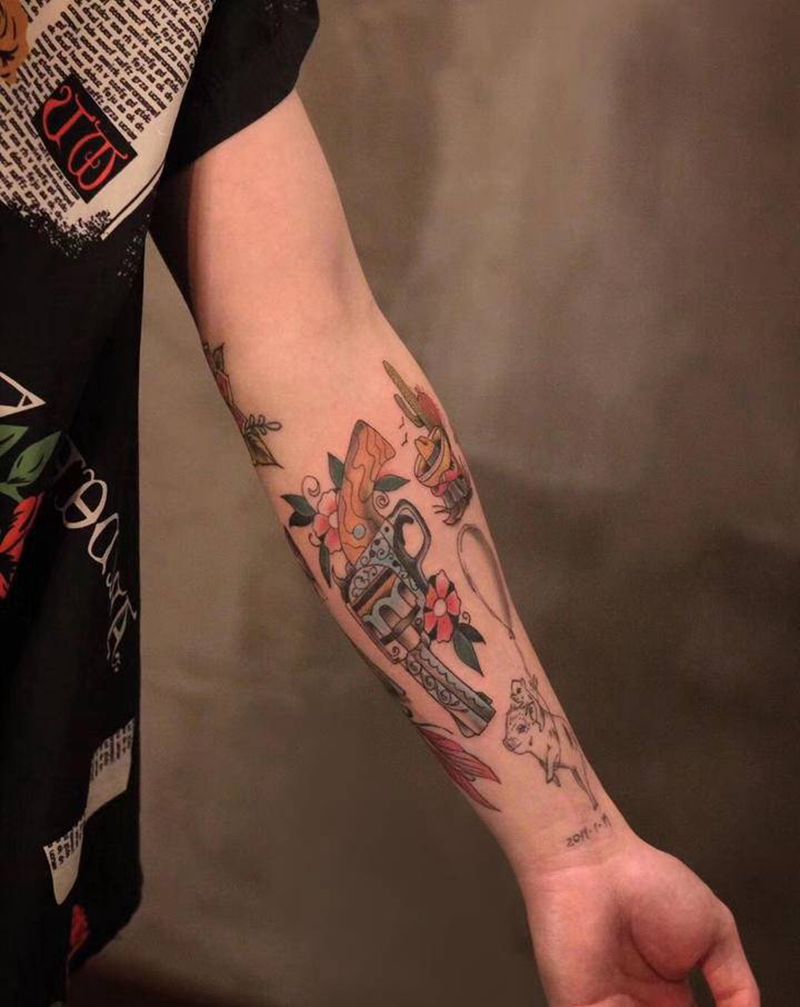 拼接纹身图片_手臂Old School纹身图案