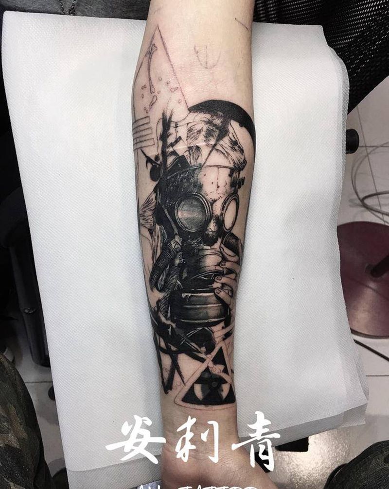 遮盖作品未完待续纹身图片_手臂手部欧美写实水彩生化面具暴力纹身图案