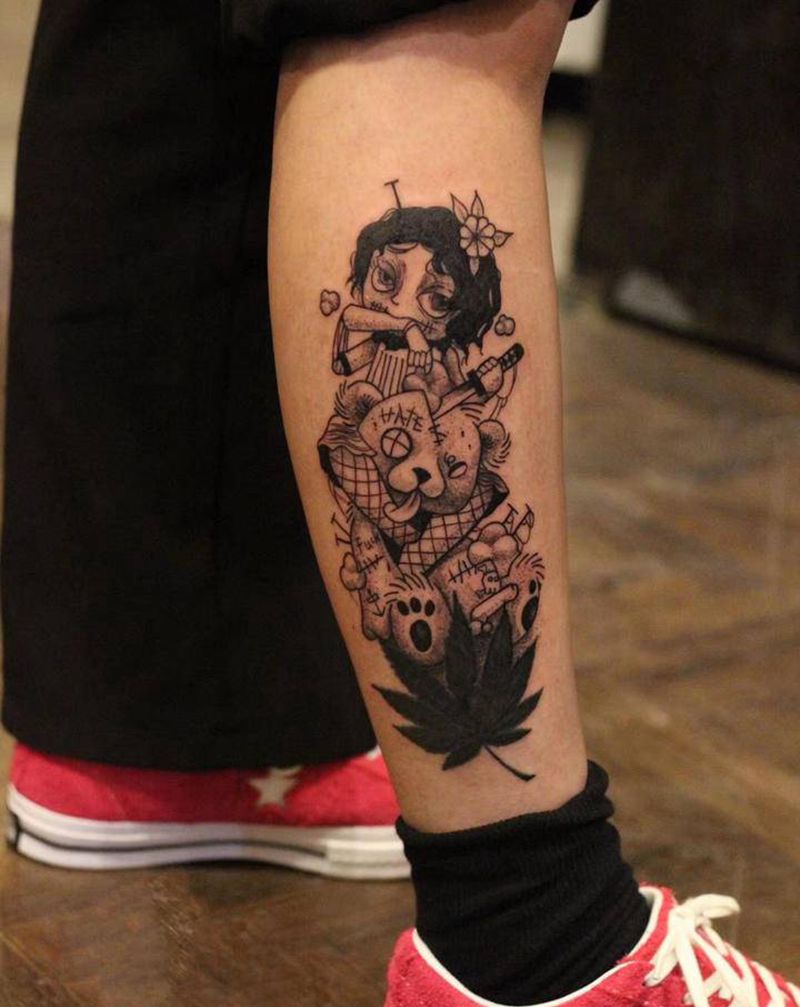 覆盖纹身图片_腿部Old SchoolNew School纹身图案