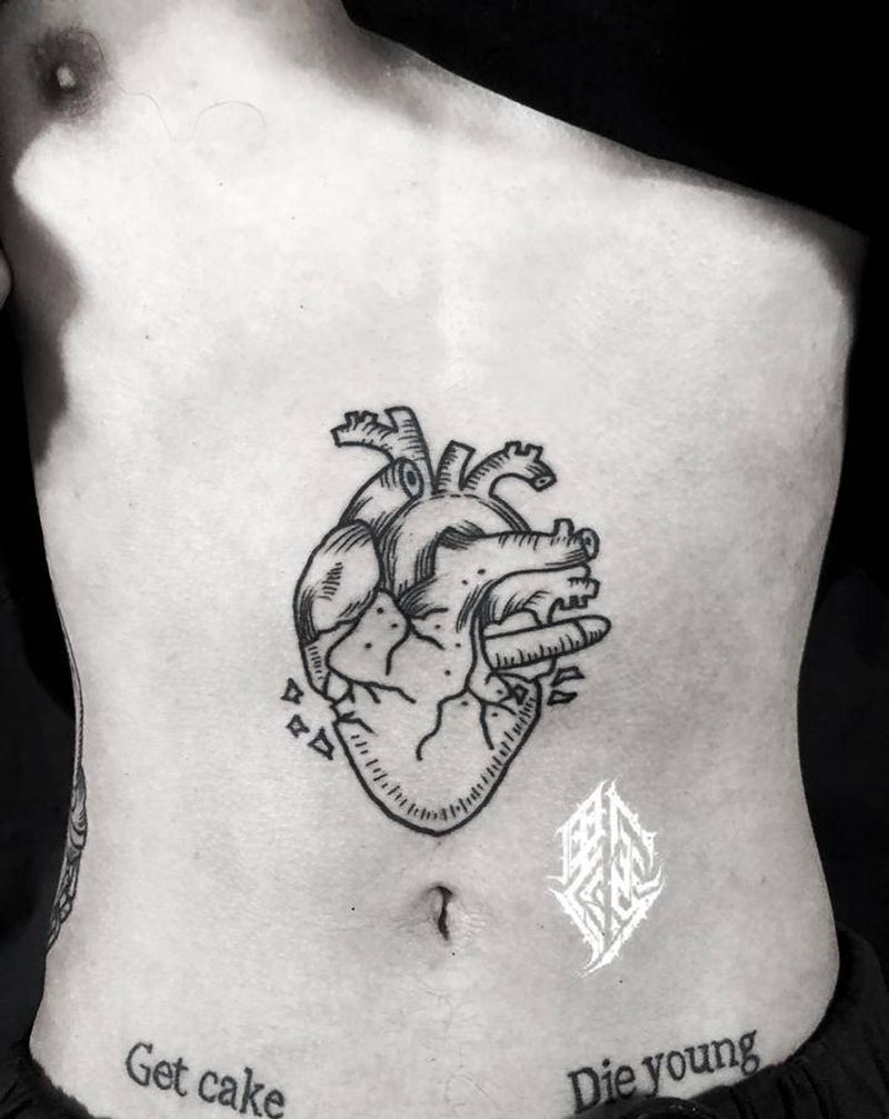 Old school线条纹身图片_腹部Old School纹身图案