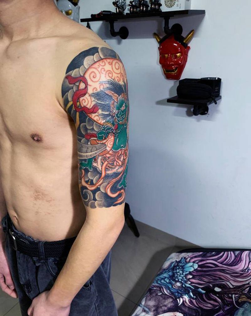 彩色完成，    黑灰是恢复后纹身图片_手臂纹身图案