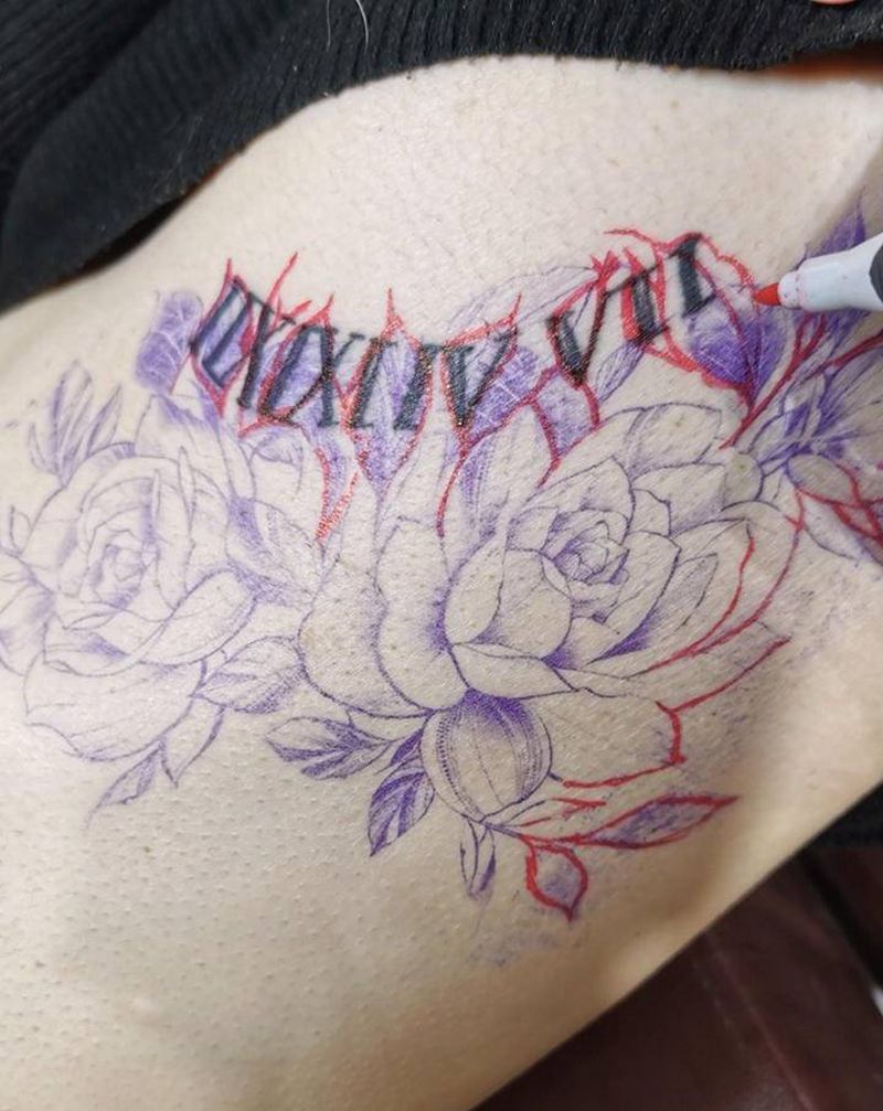 遮盖纹身图片_腰部点刺纹身图案