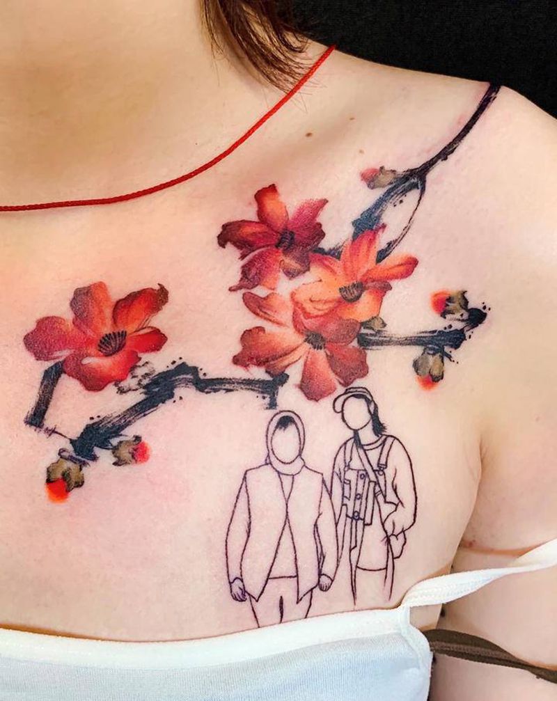 水墨丹青纹身图片_胸部肩部水墨水彩水墨简笔画国画纹身图案