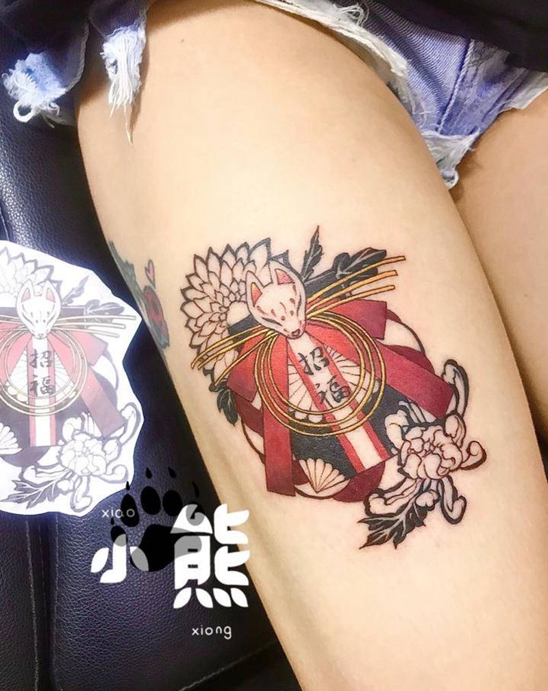 原创图案招福纹身图片_腿部日式纹身图案