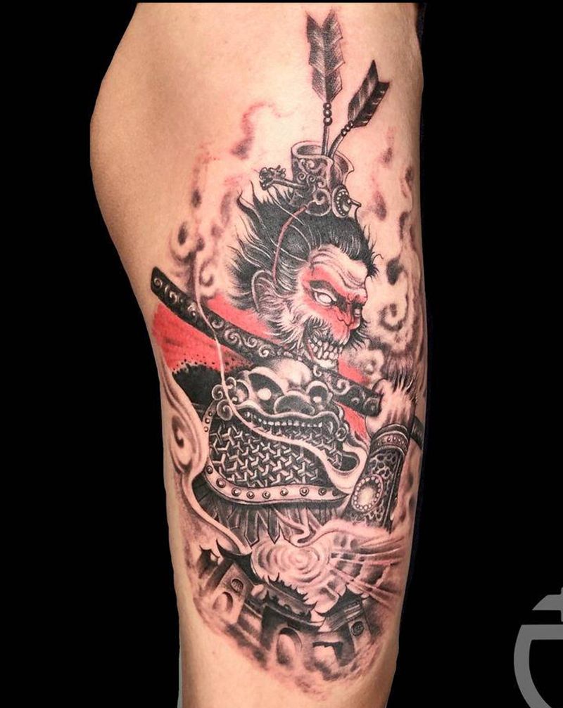 孙悟空纹身图片_腿部新传统纹身图案