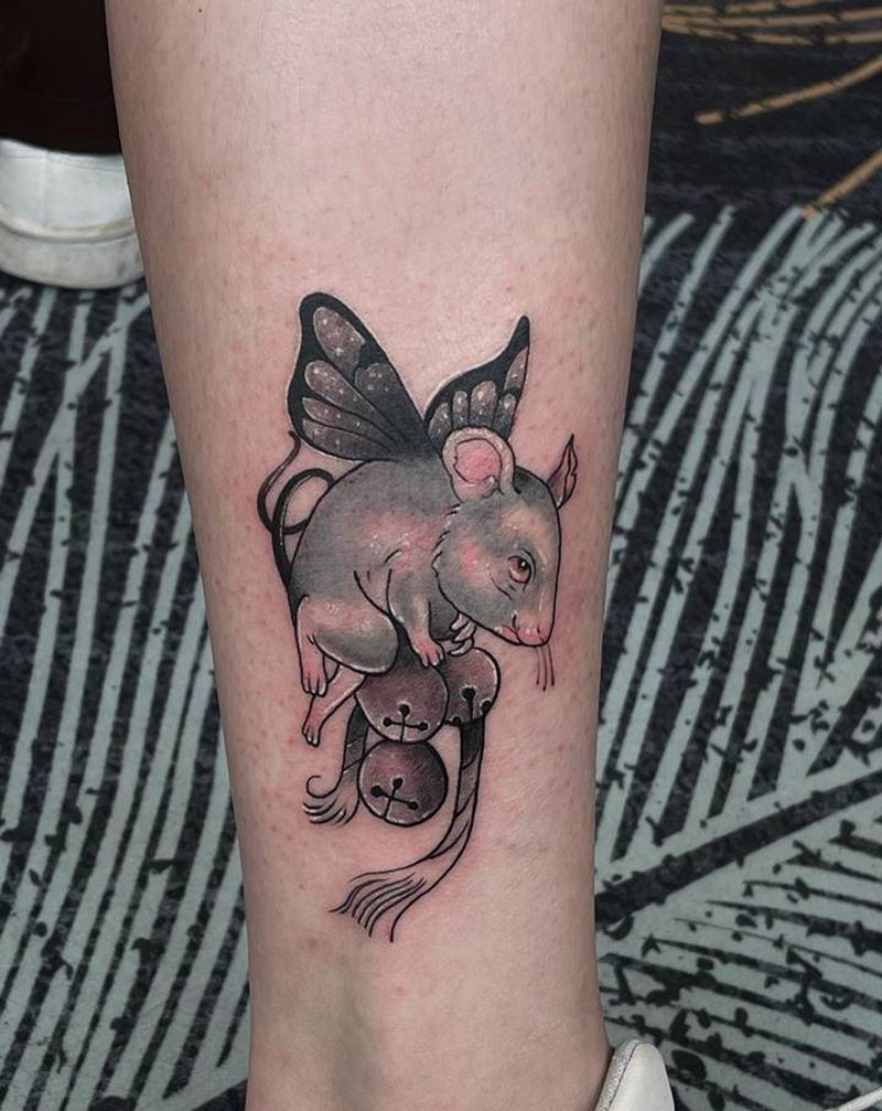 老鼠纹身图片_腿部New School老鼠纹身图案