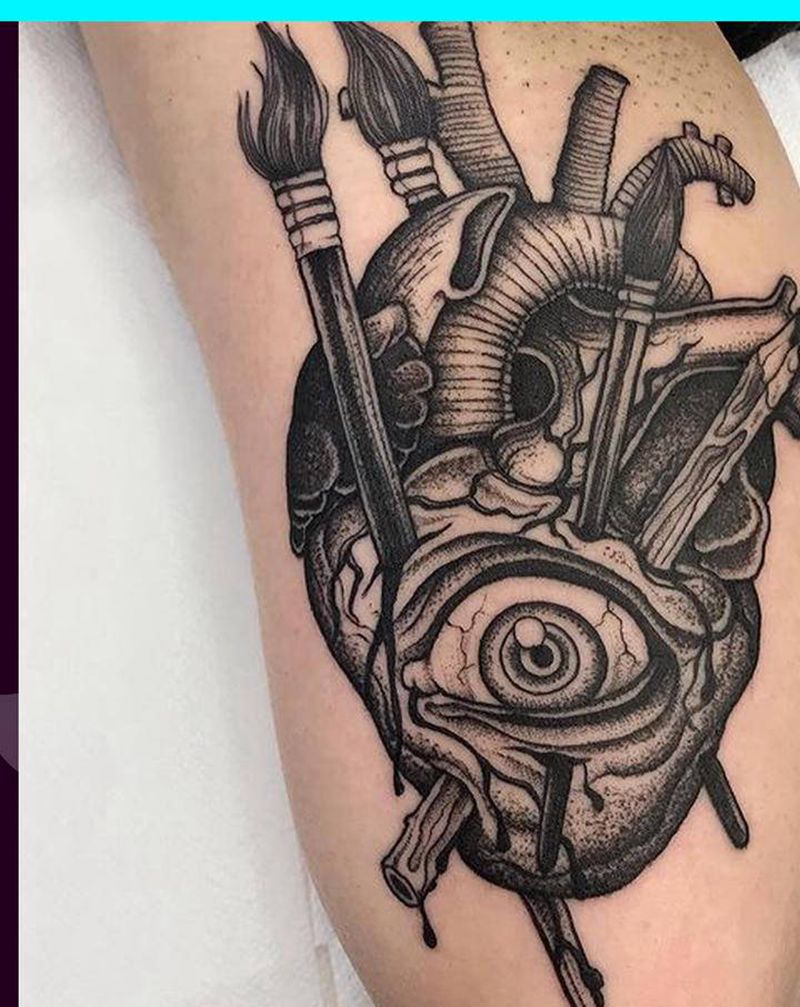 暗黑风心脏纹身图片_手臂点刺纹身图案