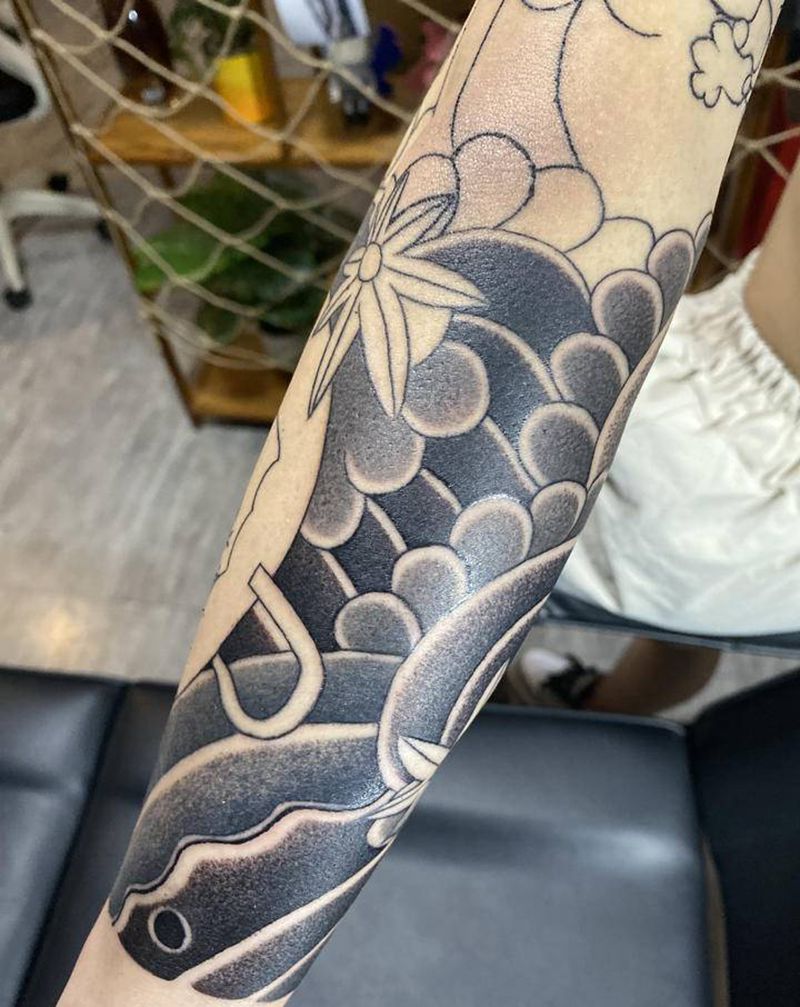 老传统花臂(局部)纹身图片_手臂老传统纹身图案