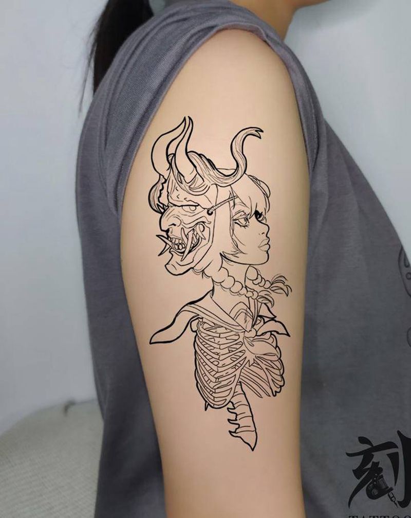 客定稿纹身图片_手臂般诺黑灰纹身图案