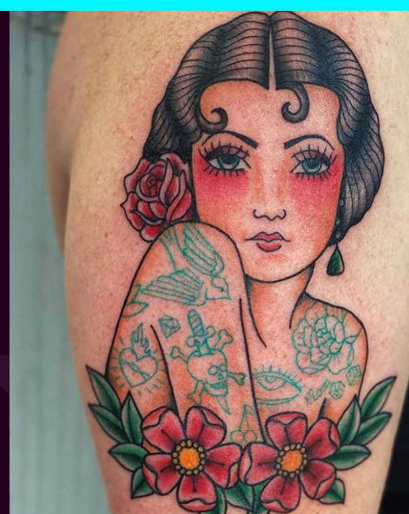 女郎纹身图片_手臂Old School纹身图案