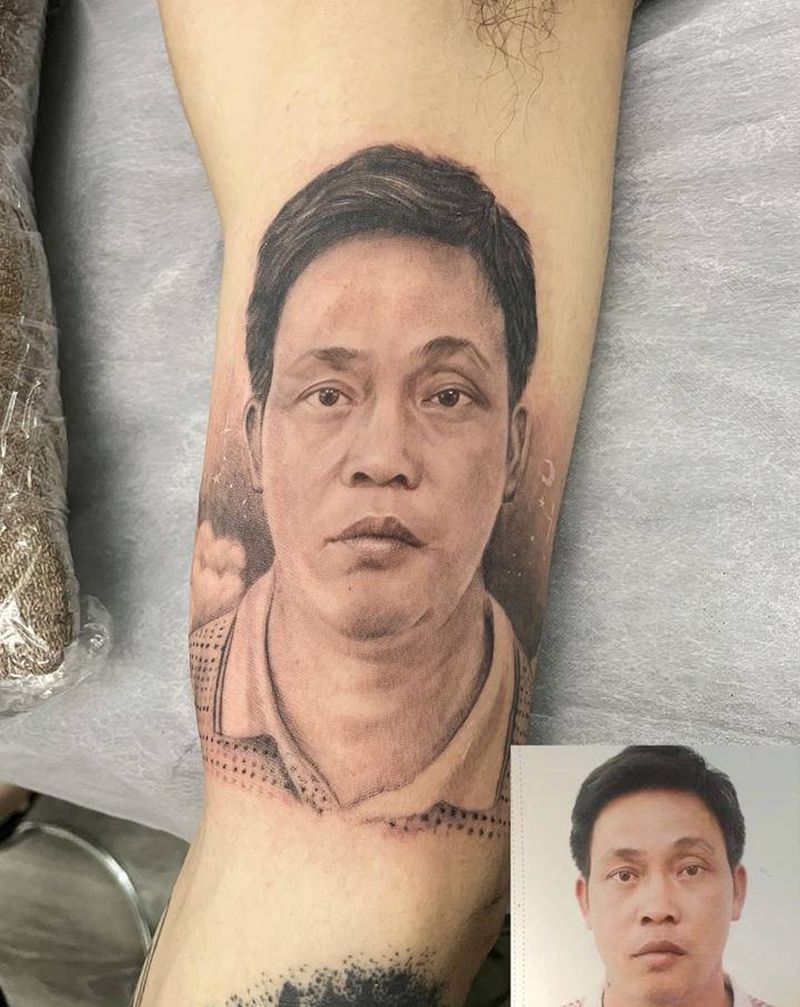 父亲纹身图片_手臂欧美写实肖像纹身图案