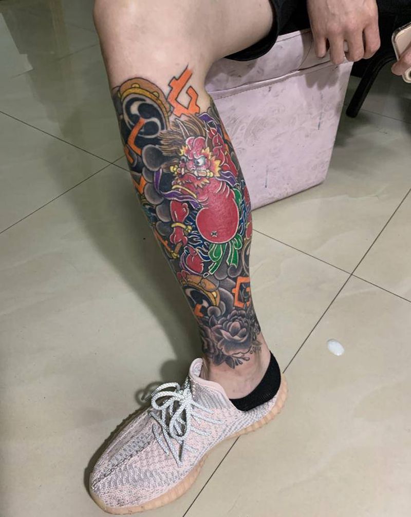 添加！（素花和般诺线非本店）纹身图片_腿部脚部老传统纹身图案