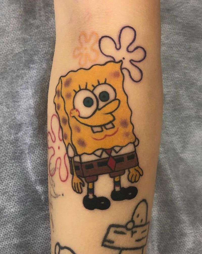 海绵宝宝纹身图片_手臂卡通纹身图案