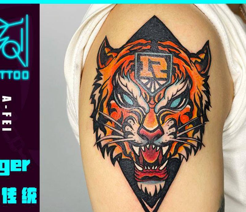 原创作品老虎R纹身图片_手臂New School纹身图案