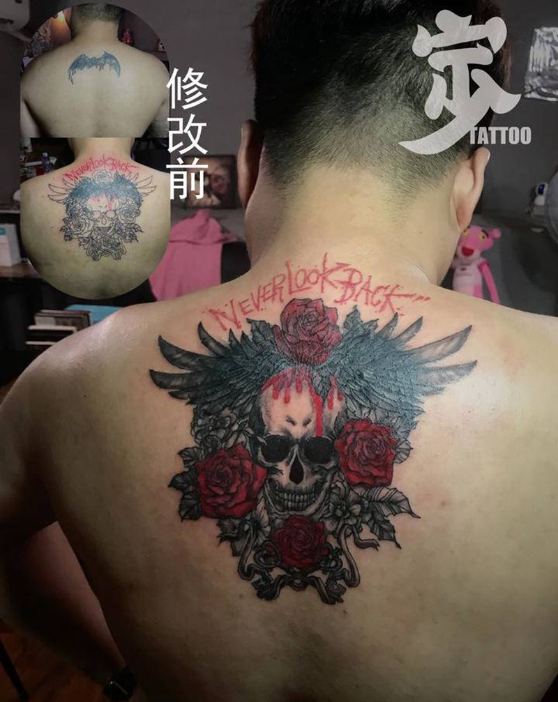 覆盖+翅膀骷颅+玫瑰