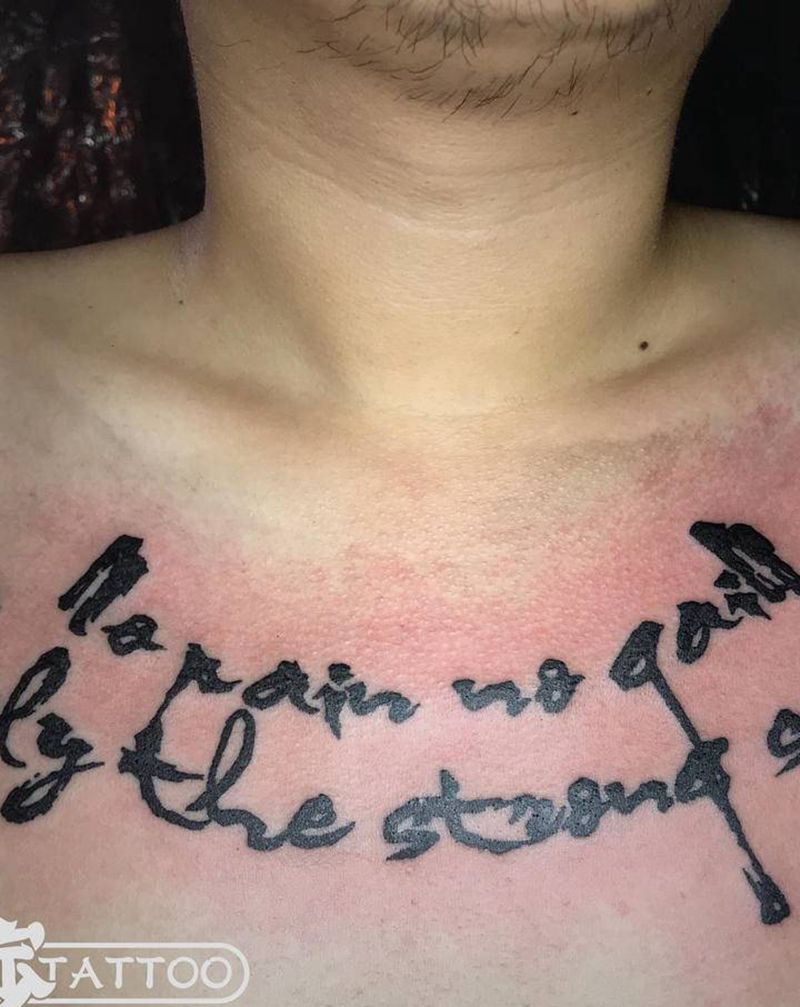 毛笔字+英文纹身图片_胸部花体字水墨纹身图案