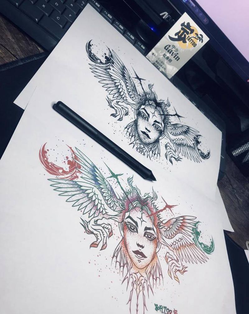 暗夜精灵纹身图片_胸部New School纹身图案