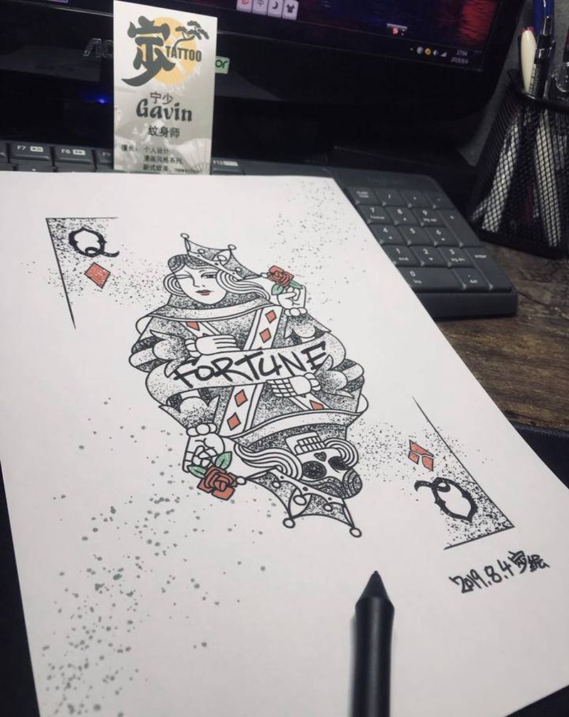 手稿设计+方块♦️Q纹身图片_手臂腿部New School点刺原创手稿纹身图案