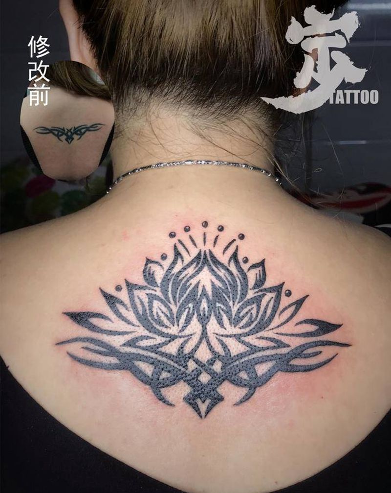 背+改图腾莲花纹身图片_背部图腾莲花纹身图案