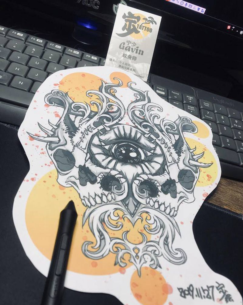 眼纹身图片_背部胸部New School原创手稿纹身图案