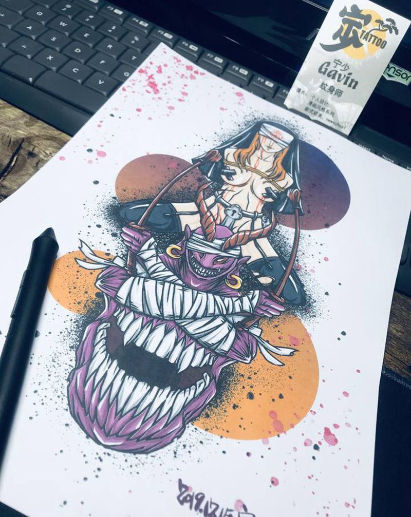 主题：惩罚纹身图片_腿部手臂New School纹身图案