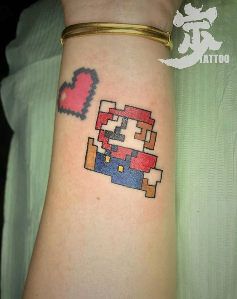 超级马里奥纹身图片_手臂几何图腾纹身图案