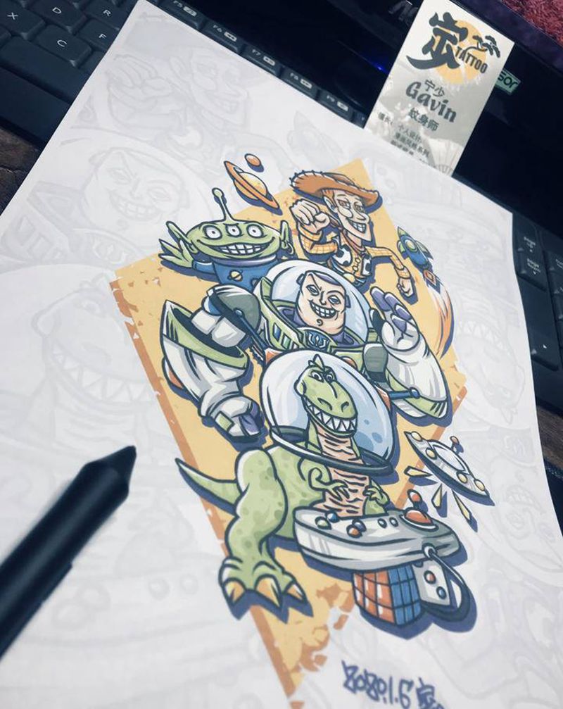 玩具总动员纹身图片_手臂腿部New School卡通玩具纹身图案