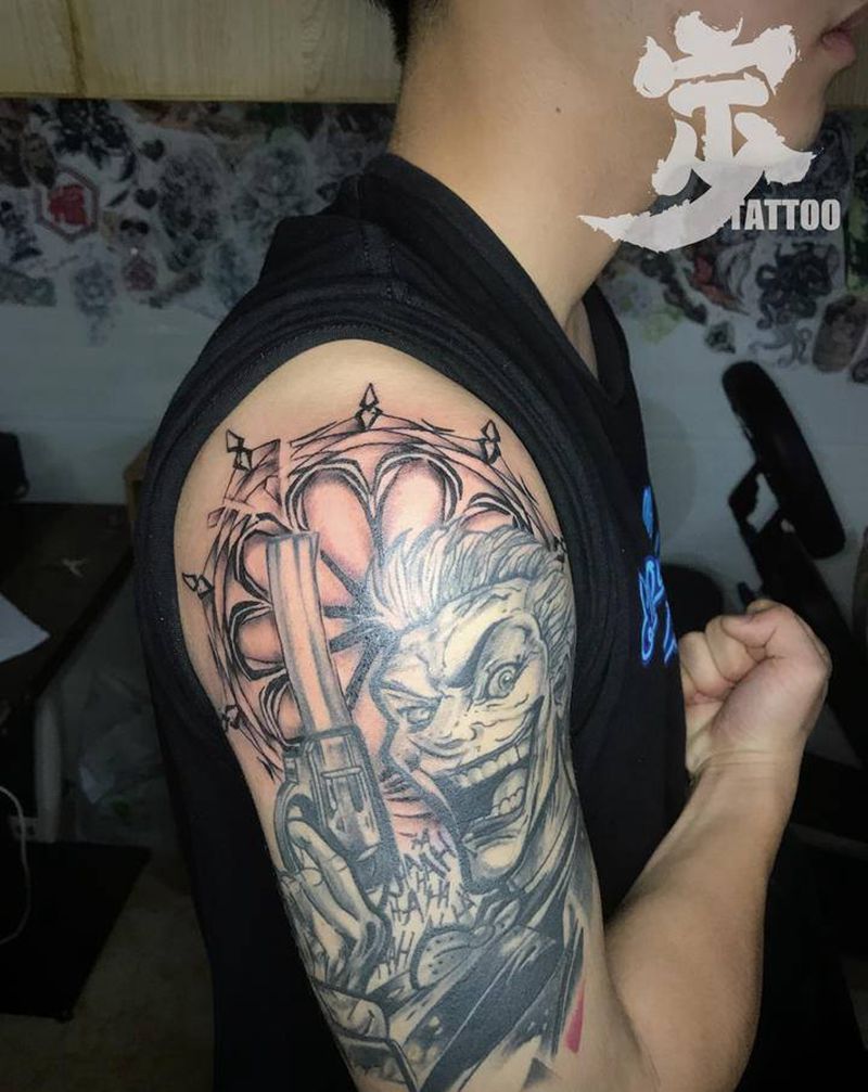 修改+花圈⭕【小丑非本人作品】纹身图片_手臂欧美写实图腾纹身图案