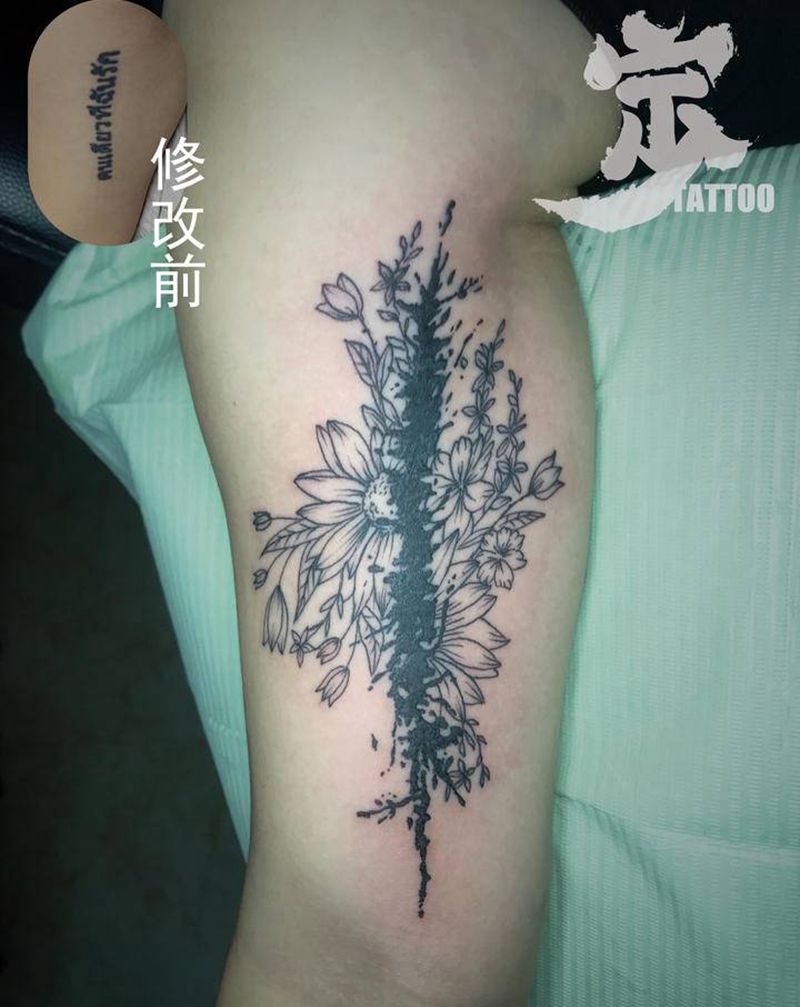 遮盖+墨+素花纹身图片_手臂图腾素花遮盖纹身图案